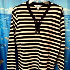 VTG NWT BLAST Y2K Long Sleeve nautical striped Knit Pullover Navy White & Gold S